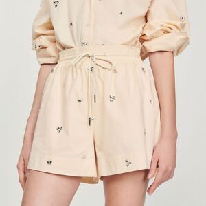 NWOT Sandro Cream Hand Embroidered Embellished Shorts Size Large 42 Drawstring